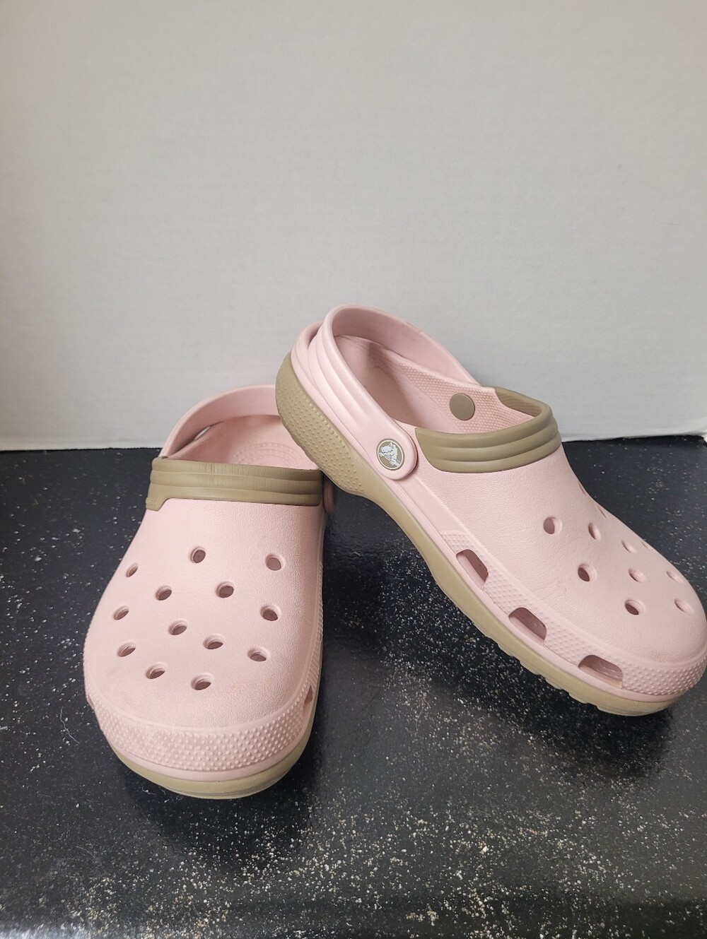 Crocs Pink and Tan Slip-On Clogs